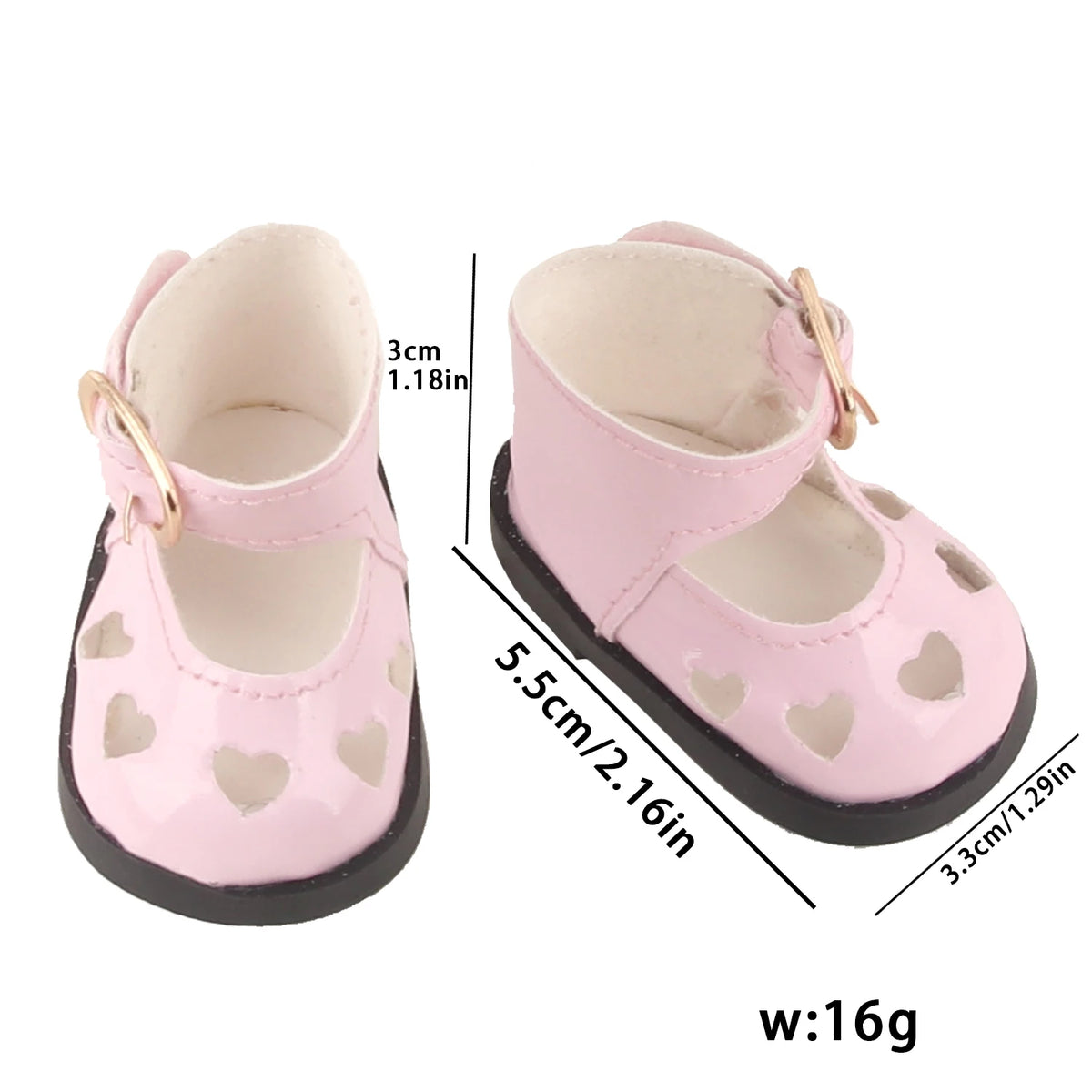 Charming 5.5CM PU Leather Mini Doll Shoes with Heart Bow for 14-Inch Dolls