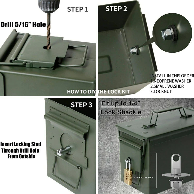 50 Cal Ammo Box Steel Lock Kit - Locking Hardware Set