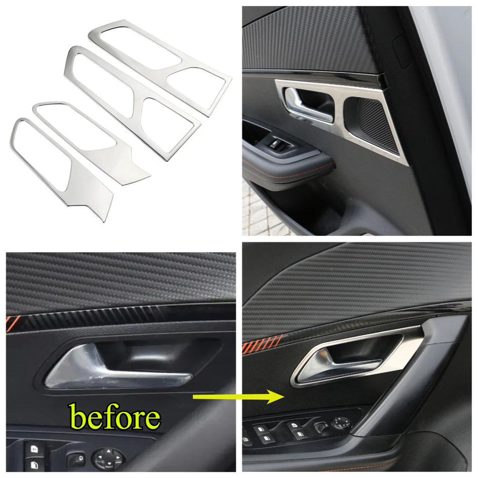 Vidinės durų rankenos dekoratyvinis rėmelis dangtelis Peugeot 2008 nerūdijančio plieno apdaila