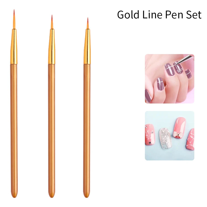 YIKOOLIN 3Pcs Nail Art Ultra Thin Brush Set &ndash; Precise Lines Gold