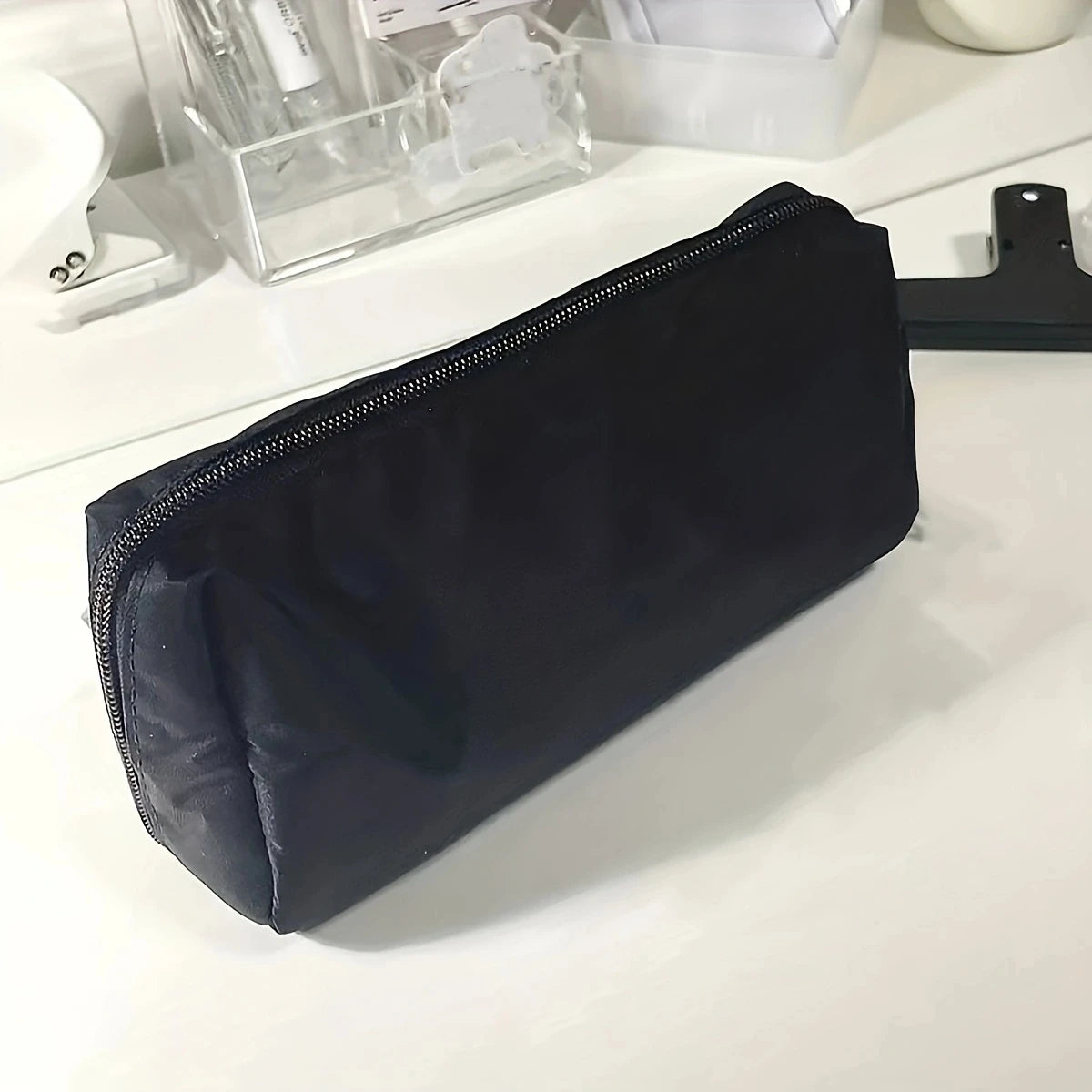 Simple Black Canvas Pencil Case - Large Capacity Stationery Storage
