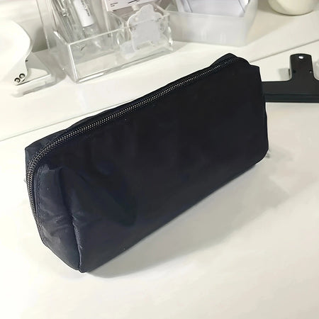 Simple Black Canvas Pencil Case - Large Capacity Stationery Storage