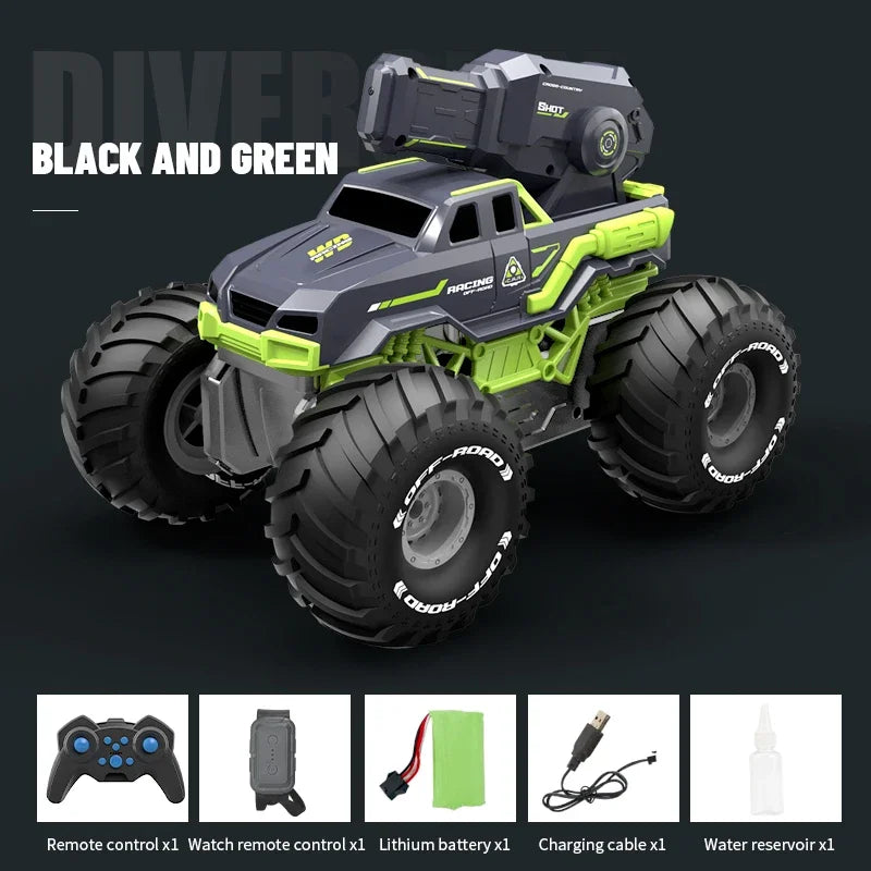 Amphibious RC Car With Water Gun &ndash; Gesture Sensing Off Road Green double control