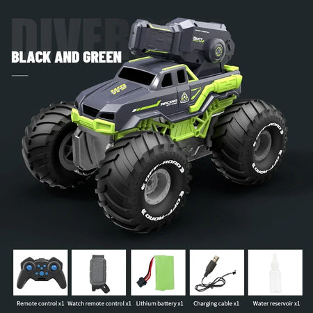 Amphibious RC Car With Water Gun &ndash; Gesture Sensing Off Road Green double control