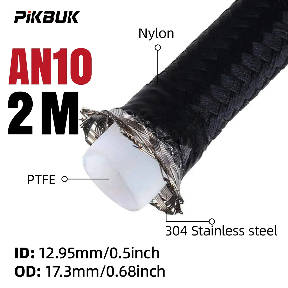 1M/2M/3M/5M AN4 AN6 AN8 AN10 Universal E85 Fuel Hose Oil Gas Cooler Line Pipe Tube Inside PTFE Nylon Stainless Steel Braided by InterCyprus Trading Ltd