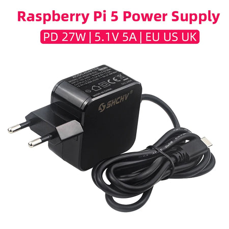 Raspberry Pi 5 Power Supply &ndash; 27W USB Type-C Adapter with Global Plug Compatibility