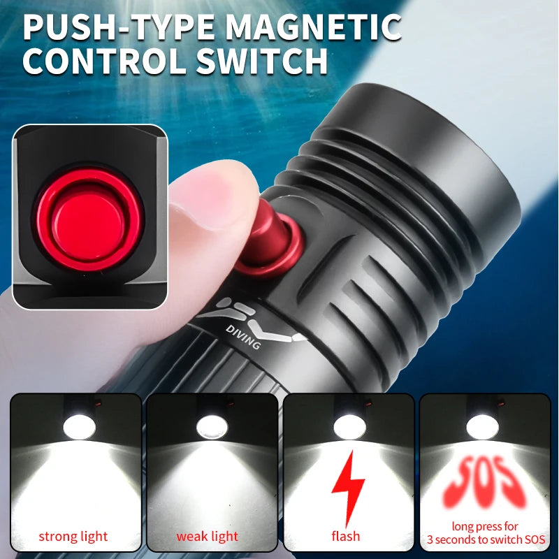 2000mAh High Power Diving Flashlight - IPX8 Waterproof