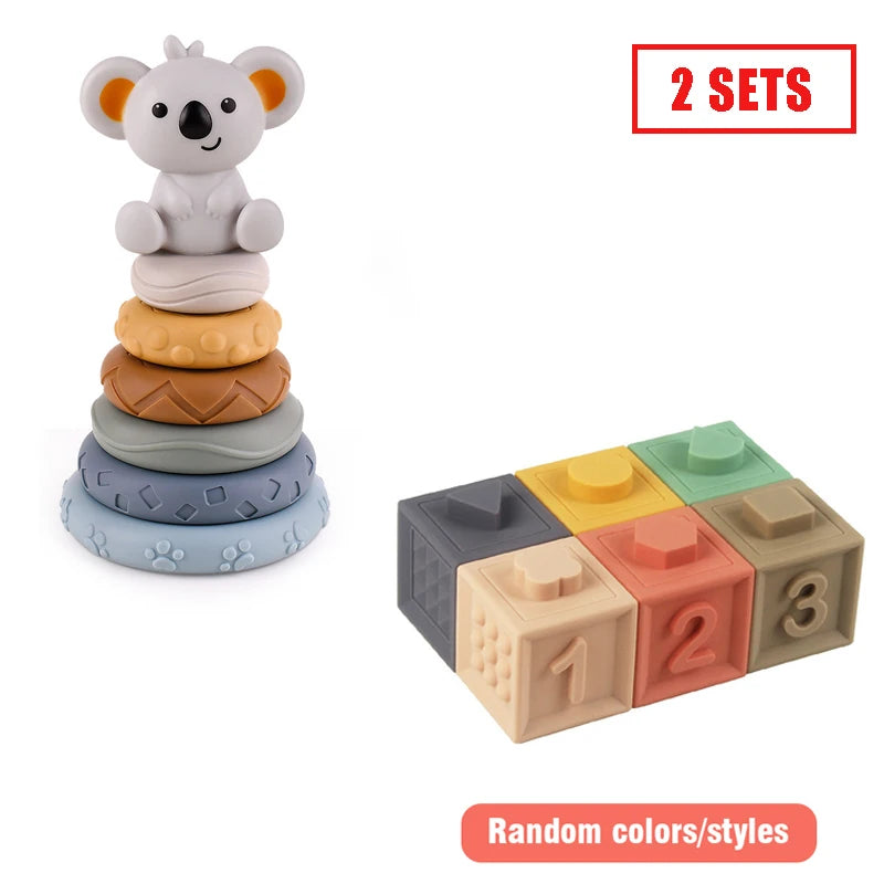 Soft Rubber Block Toy &ndash; Safe Silicone Stacking Fun 2 sets B
