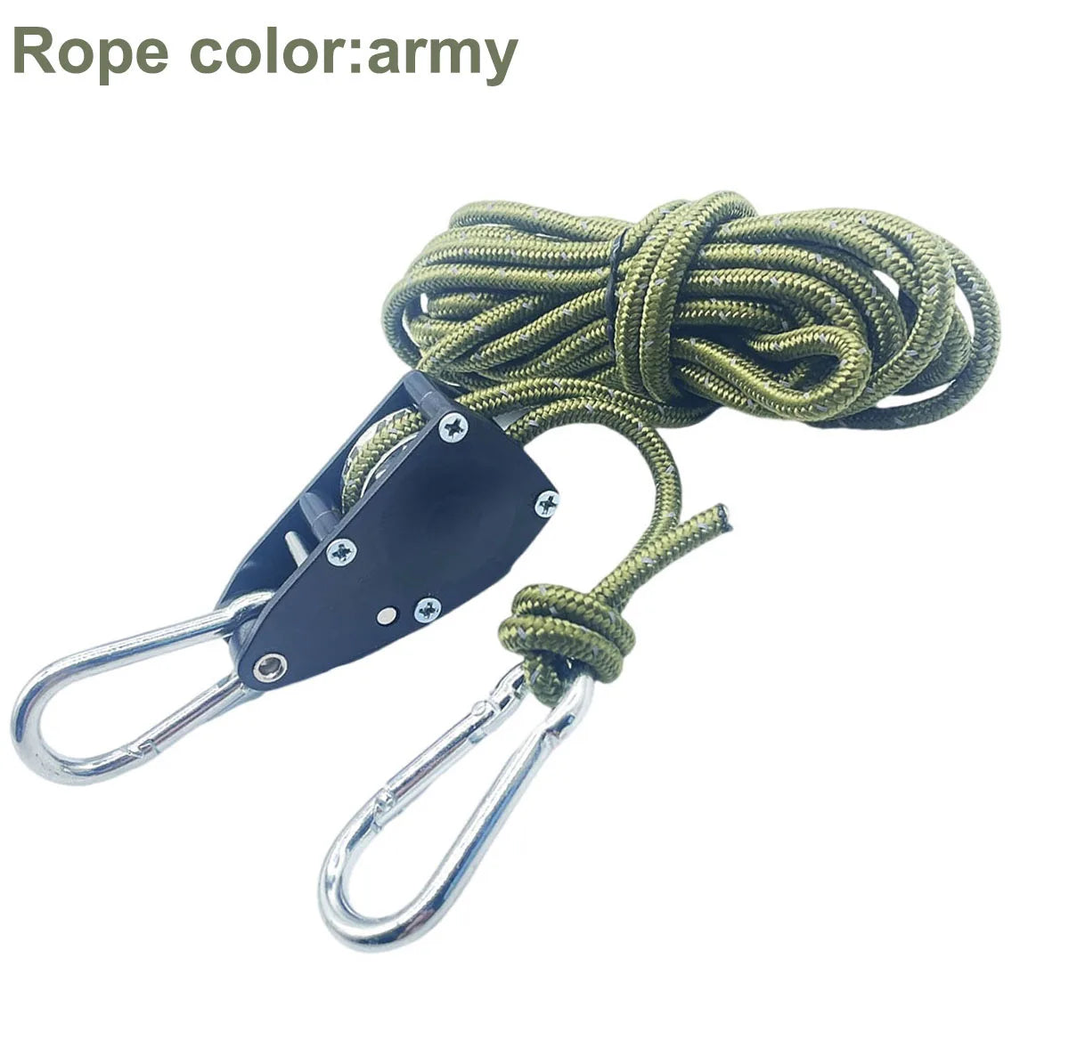 6mm Reflective Camping Tent Tie Down Rope with Pulley and Buckle 1pc army green