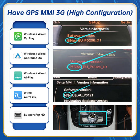 Road Top Android Auto Wireless For Audi - CarPlay Interface Multimedia / United States
