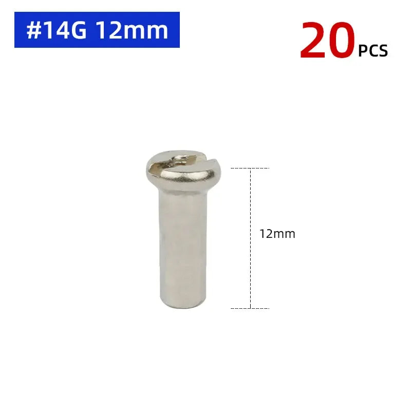 Brass Spoke Nipples Set &ndash; Durable Copper Construction for MTB and Road Bikes 14G 12mm Silver 20PC / CHINA