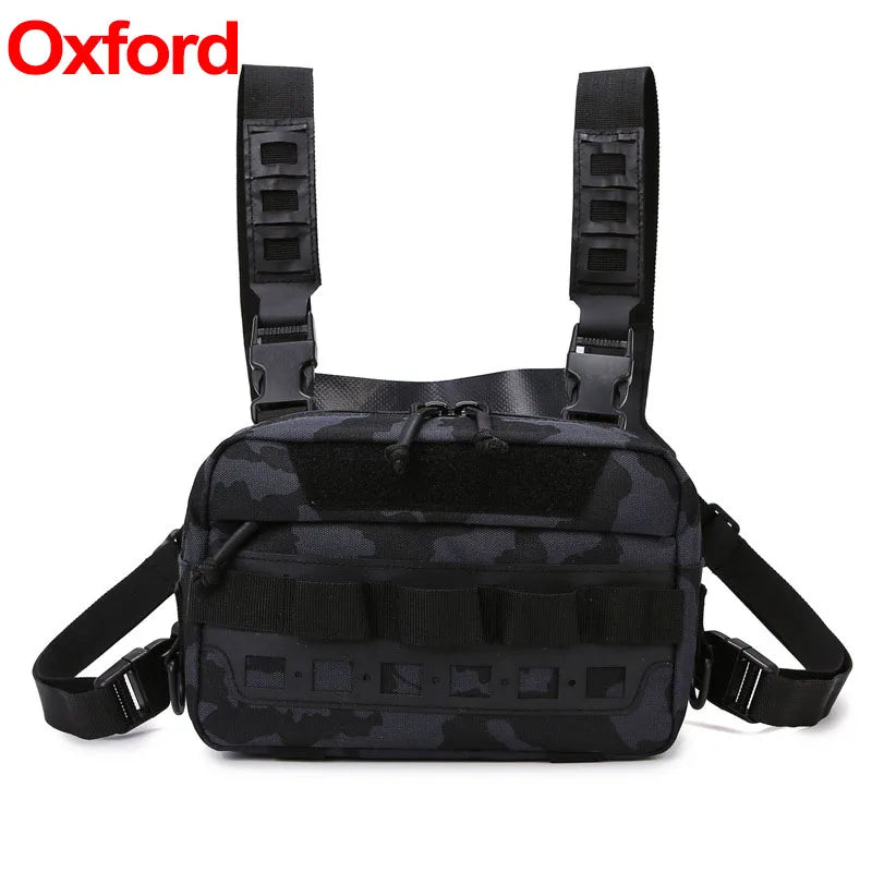 Fishing Tactical Chest Rig Bag - Durable MOLLE Front Vest Oxford Black Camo