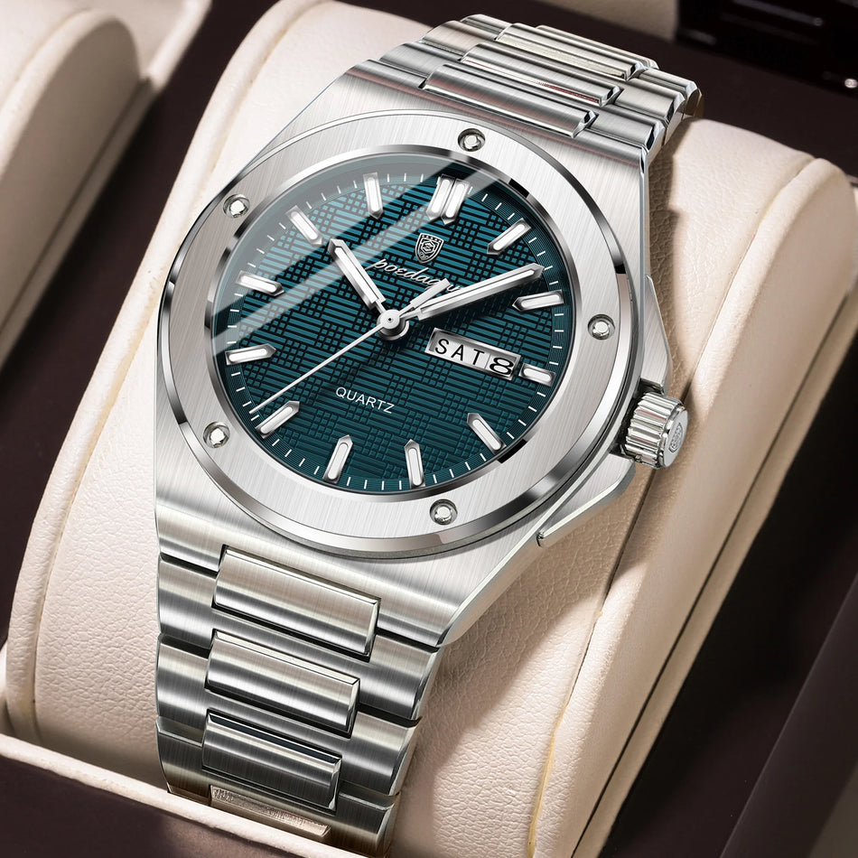 Luxury Men Watch Stainless Steel, Luminous Dial, Quartz, Waterproof Date POEDAGAR