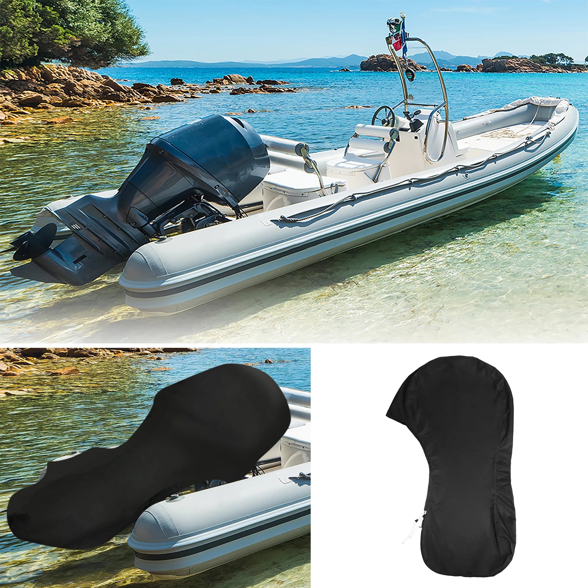 X Autohaux Waterproof Motor Full Outboard Boat Engine Cover Fit Up to 250-300HP 420D Oxford Cloth Boat Outboard Motor Protector