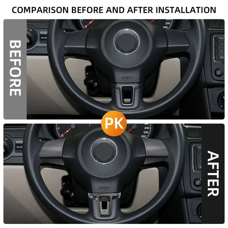 Ohjauspyörän trimmi setti ABS hiilikuitu Volkswagen Golf 2009-2013, 3-osainen sisustuksen korostus