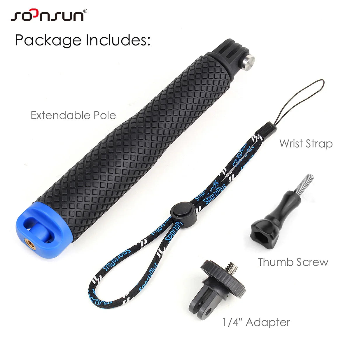 SOONSUN Aluminium Waterproof Selfie Stick &ndash; Versatile Underwater Grip for Action Cameras 23 inch blue