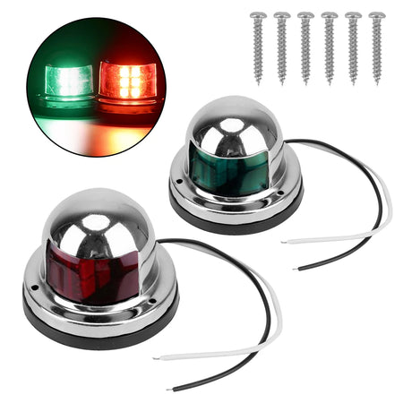 Durable 12V LED Navigation Lights, Marine Yacht, Stainless Steel Red Green