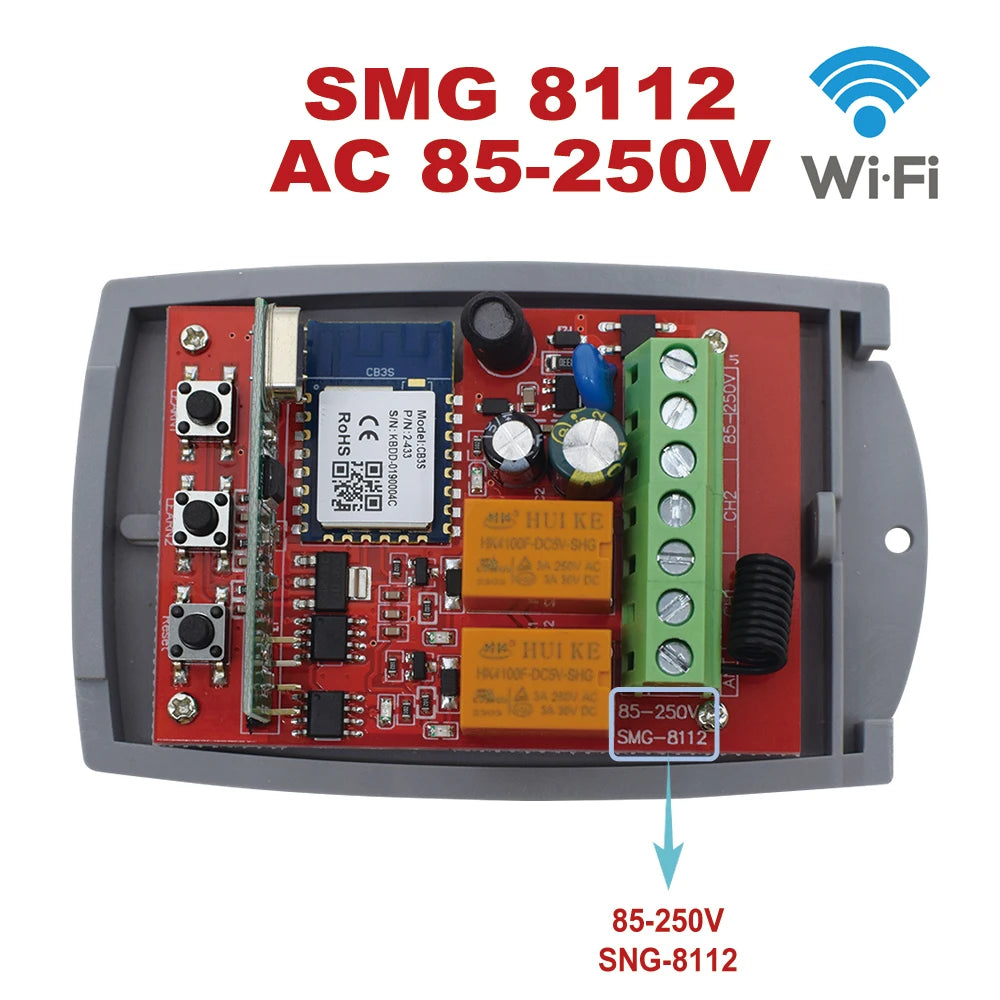 Tuya Universal Smart Wifi Garage Door Controller - 2CH 433MHz Remote Control AC 85-250V