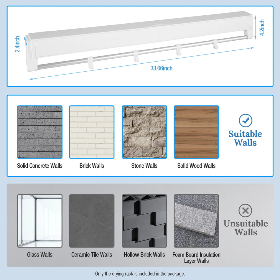 Soporte de pared extensible y plegable de ABS blanco para secado