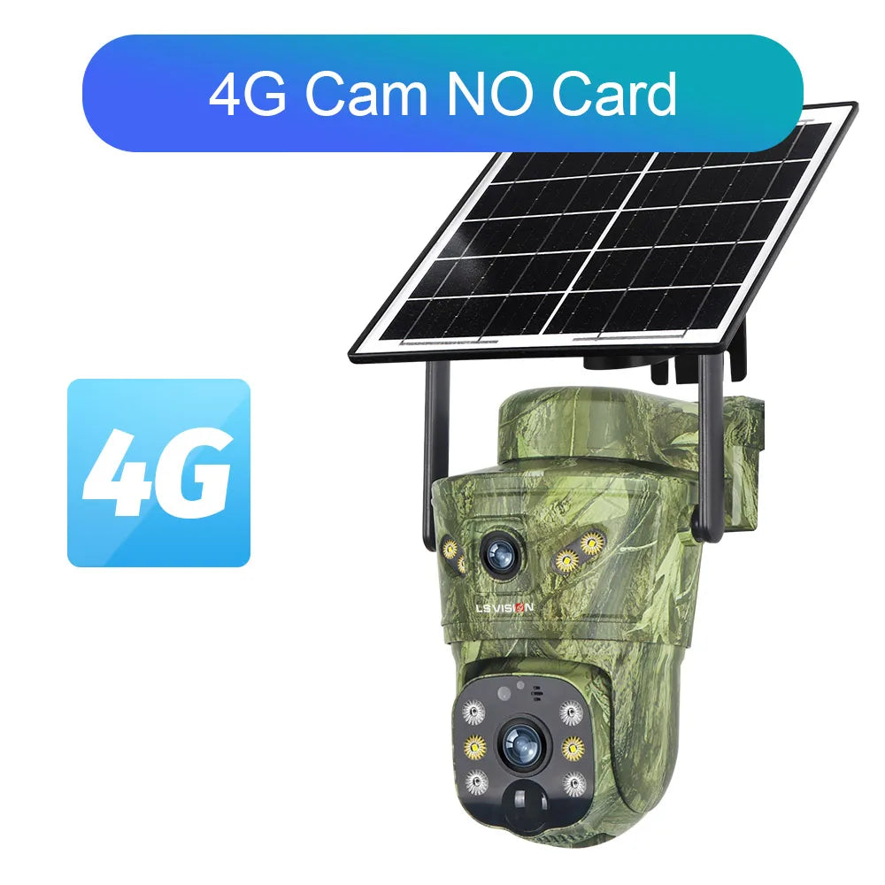 LS VISION 8MP Dual Screen Solar Camera Outdoor 4G/WiFi PTZ PIR Detection 2-Way Talk Waterproof Surveillance Cameras V380 Pro App 4G Cam No Card / CHINA