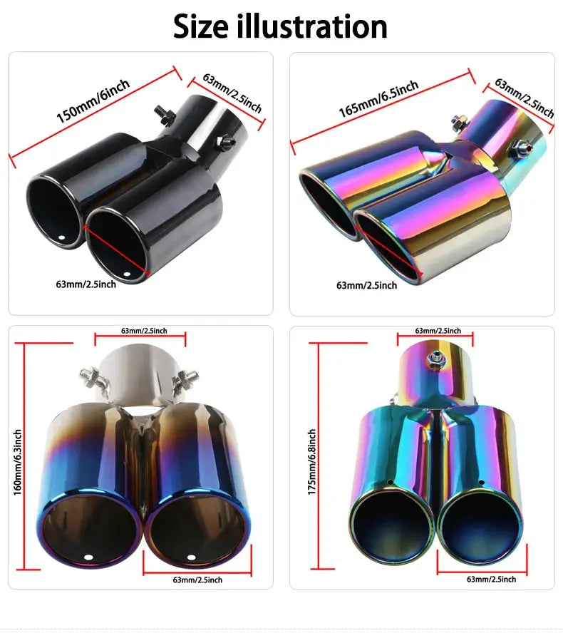 Universal Dual Exhaust Tip Stainless Steel Slant Cut Tip for Car Exhaust Pipe Extension Modification Decoration Muffler Tailpipe by InterCyprus Trading Ltd