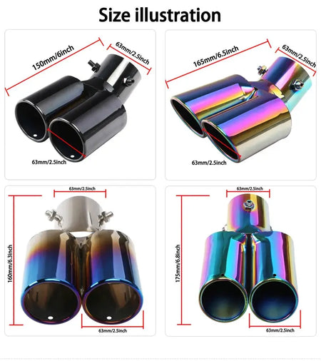 Universal Dual Exhaust Tip Stainless Steel Slant Cut Tip for Car Exhaust Pipe Extension Modification Decoration Muffler Tailpipe by InterCyprus Trading Ltd