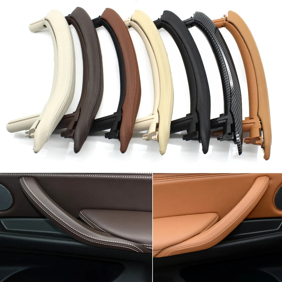 Interior Door Handle Pair for BMW X5 X6 F15 F16 2014-2018 with Leather Cover Durable PC and ABS Core