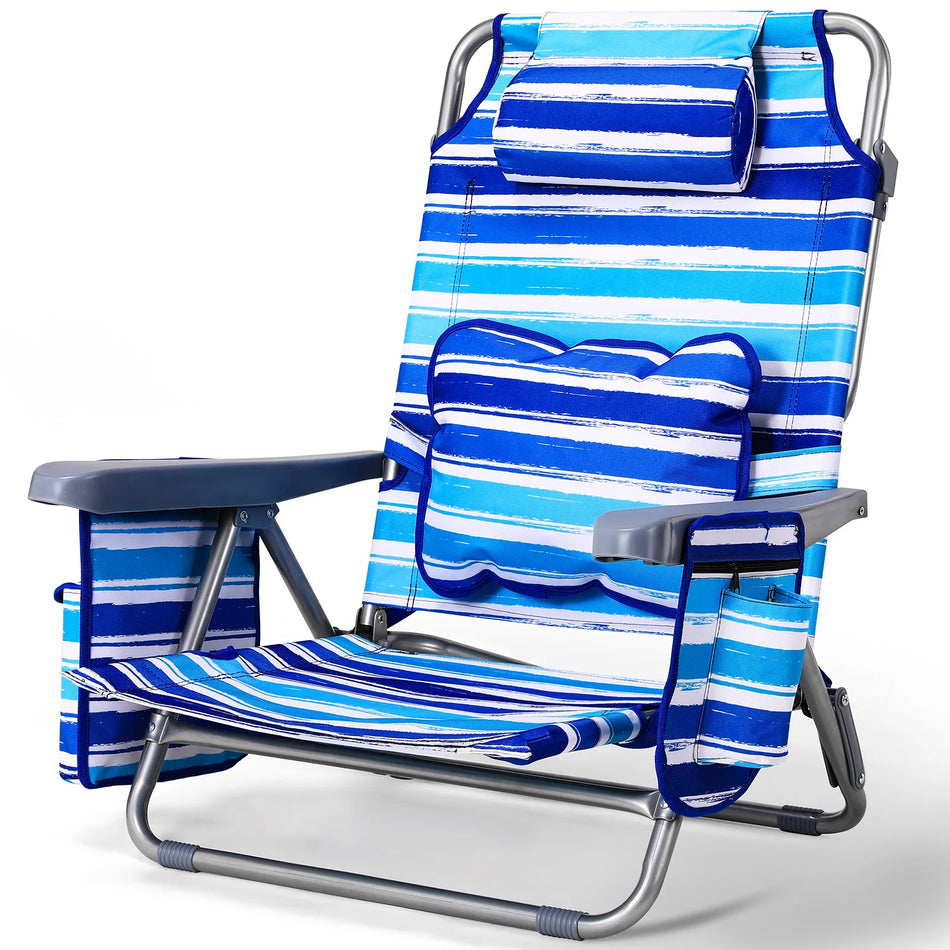 Сгъваем алуминиев плажен стол 5 позиции с държач за чаша