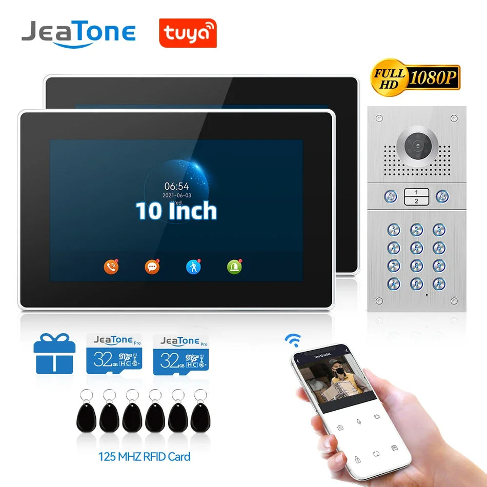 Jeatone 10inch Tuya Smart Video Doorphone Intercom Electronic Doorman Wifi Camera/RFID Card/APP Unlock Motion Detection Doorbell