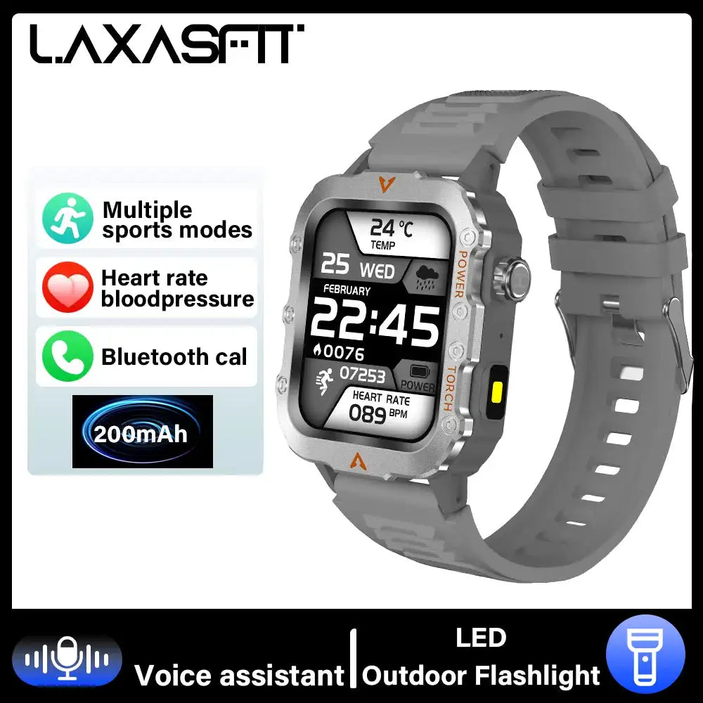 LAXASFIT Smart Watch Bluetooth Talk LED Flashlight Outdoor Silvery