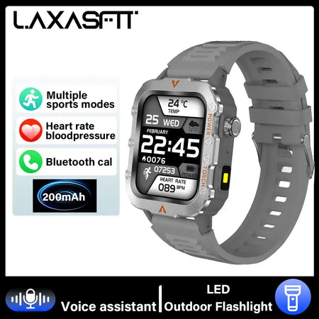 LAXASFIT Smart Watch Bluetooth Talk LED Flashlight Outdoor Silvery
