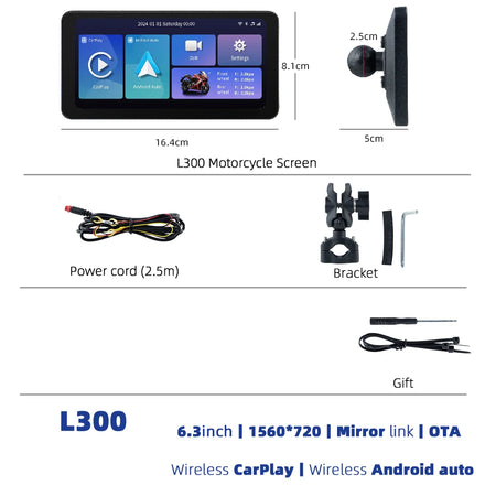EKIY L300 6.3 Inch Motorcycle Display &ndash; Wireless CarPlay and Android Auto L300