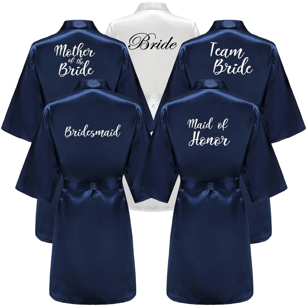 Elegant Navy Blue Satin Silk Robe for Women - Perfect for Weddings &amp; Special Occasions