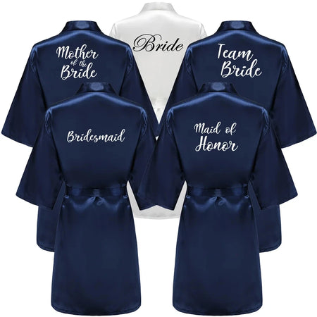 Elegant Navy Blue Satin Silk Robe for Women - Perfect for Weddings &amp; Special Occasions