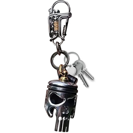 Skull Keychains Piston Art Keychain &ndash; With Flashlight Key Ring