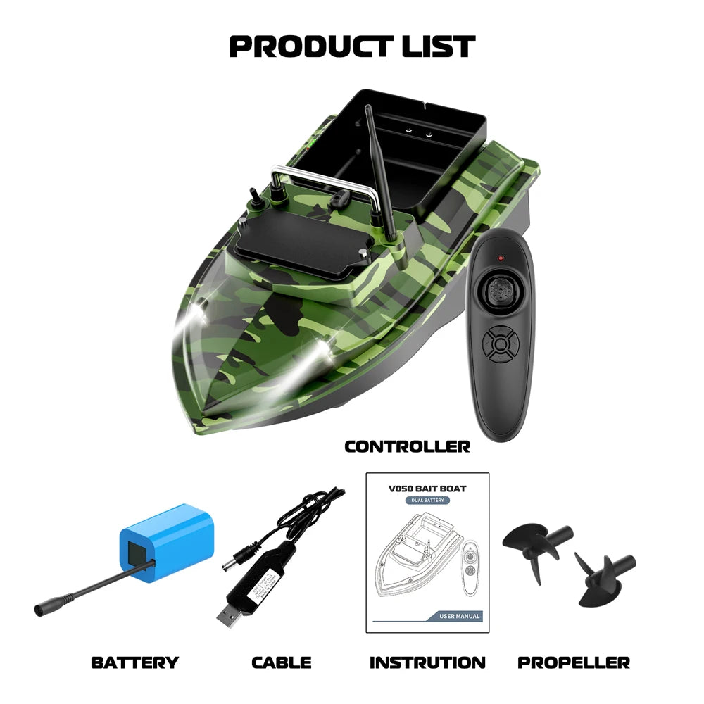 V050 Green Fishing Bait Boat with Dual Motors and Fish Finder 18000mAh
