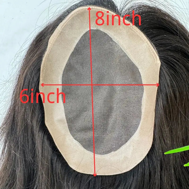 PWIGS Mono Base PU Men's Toupee - 100% Indian Remy Hair, Natural Black 8x6 Inch