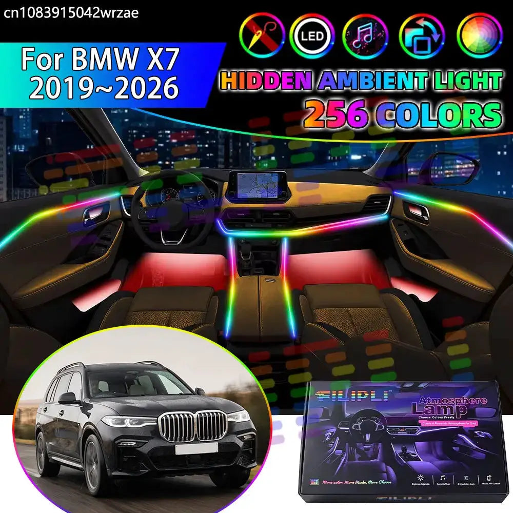 For BMW X7 2019~2026 G07 2020 2021 2022 Car Interior Ambient Lights Strips Breathing Lighting Kit App Control LED strips Auto by InterCyprus Trading Ltd