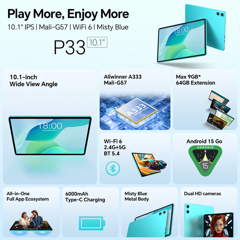 Teclast P33 Android 15 Tablet 10.1 &ndash; Ultra Slim Metal Body