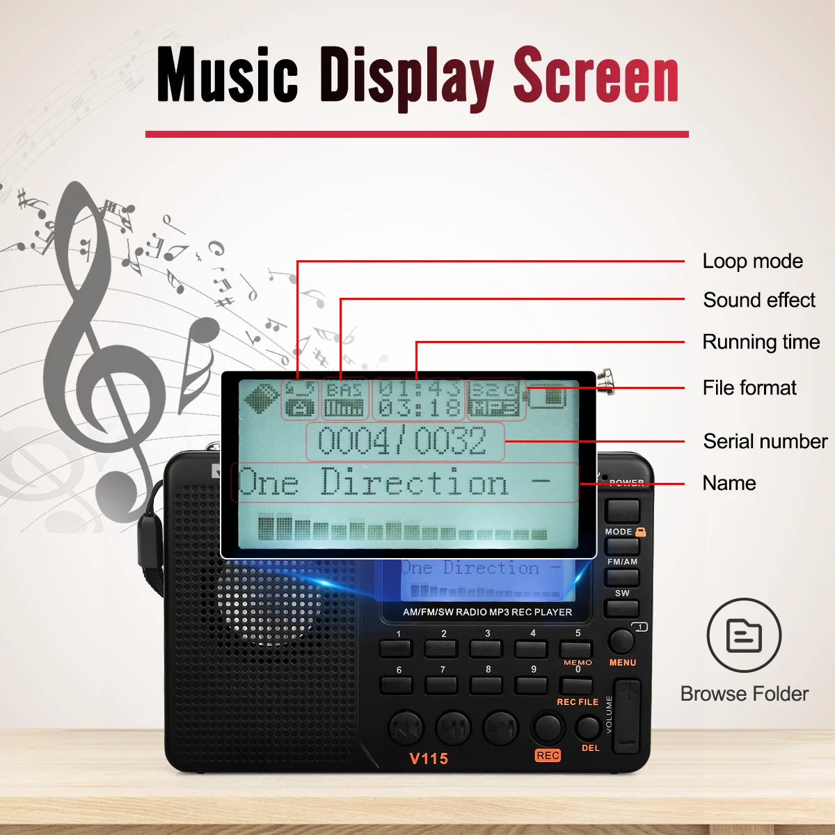 RETEKESS V115 Portable Radio with Rechargeable Battery and AM/FM/SW Function