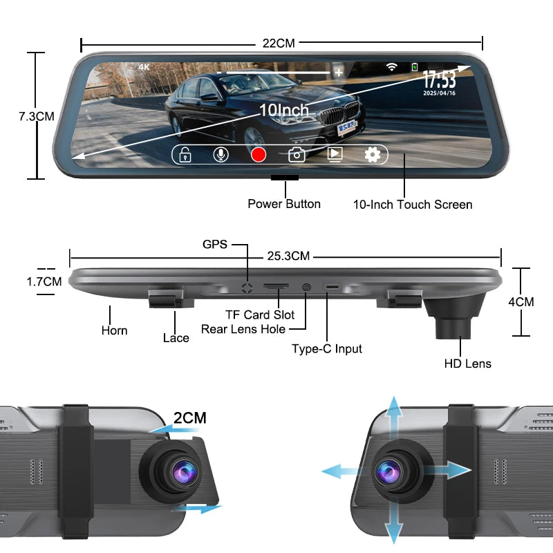 ACCEO Black Glass 4K Dashcam Mirror - Night Vision GPS