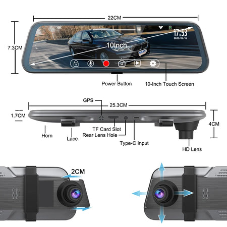 ACCEO Black Glass 4K Dashcam Mirror - Night Vision GPS