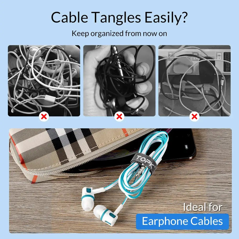 TOPK Releasable Cable Organizer Ties Mouse Earphones Wire Management Nylon Cable Ties Reusable Loop Hoop Tape Straps Tie by InterCyprus Trading Ltd