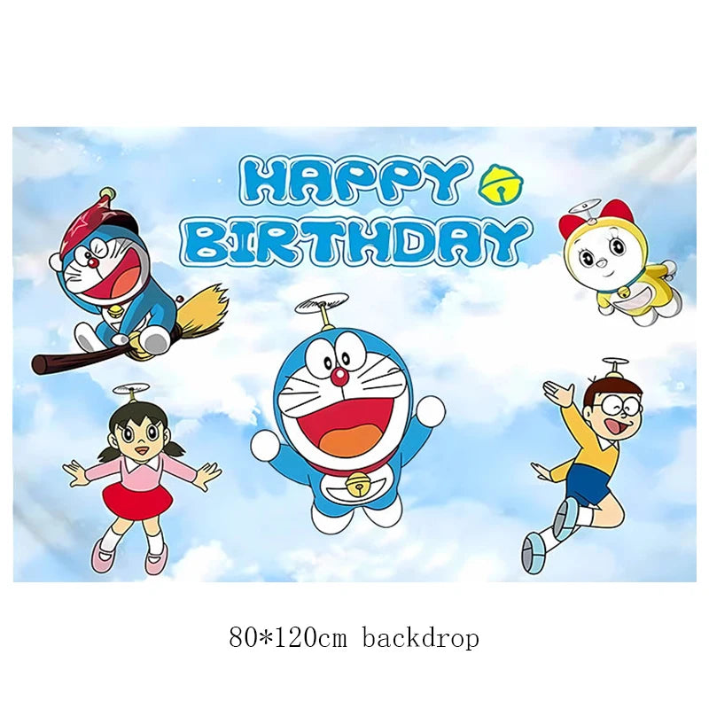 Doraemon Birthday Party Decoration Set with Banner, Cake Topper &amp; Balloons 1set E / Other / CHINA