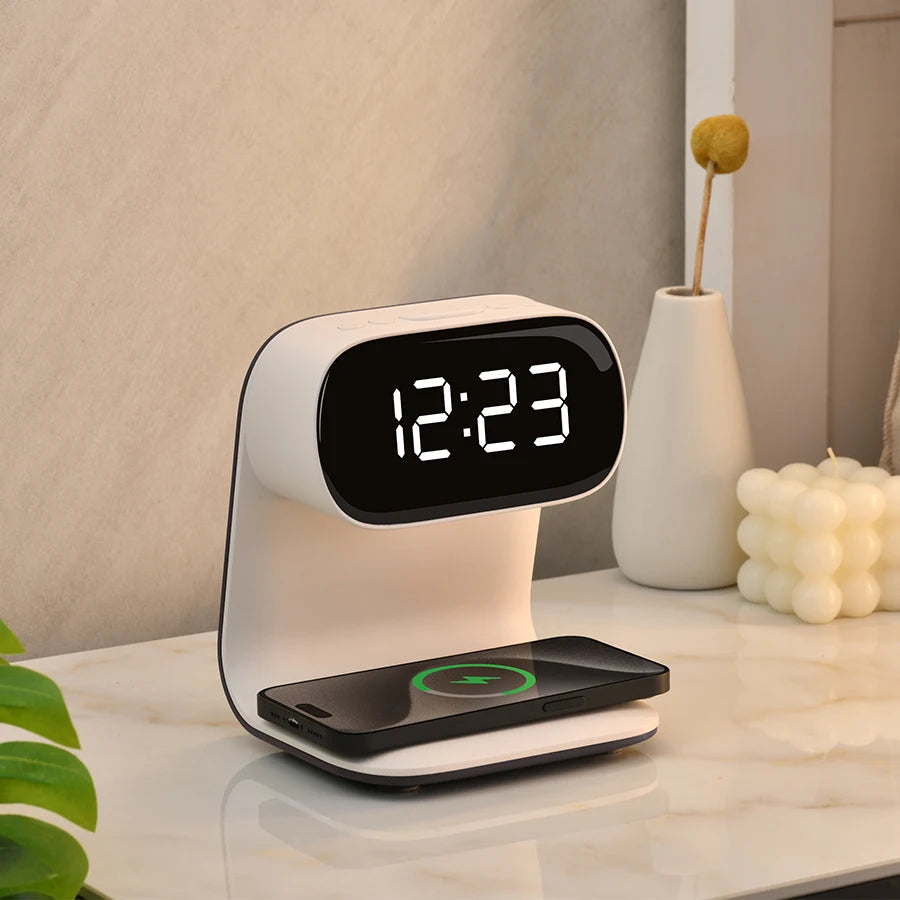 LED Night Light Alarm Clock &ndash; Wireless Charging &amp; Mood Light