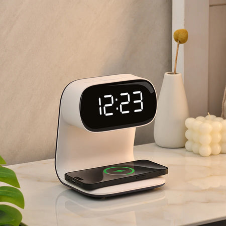 LED Night Light Alarm Clock &ndash; Wireless Charging &amp; Mood Light