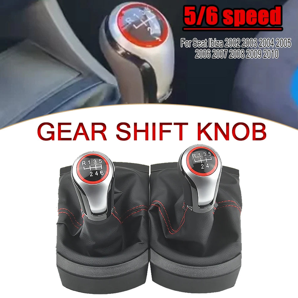Gear Shift Knob 5 Speed ABS with PU Leather for Seat Ibiza 2002-2010