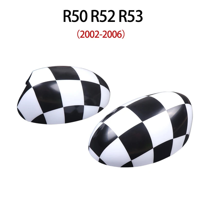 Mini Cooper R50 R52 R53 Black Flag Rear View Mirror Covers - 2PCS Decorative Accessories Checker / R50 R52 R53 02 to 06 / Right hand Drive