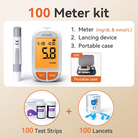 Aicare Blood Glucose Meter &ndash; Portable Accurate Glucometer A601-100Meter Kit