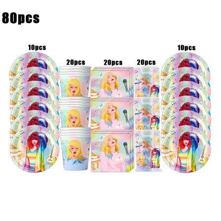 Taylor Swift Birthday Party Supplies Set - Disposable Tableware, Cups, Plates &amp; Napkins BPLZ-80pcs